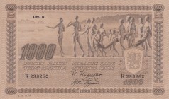 Finland, 1.000 Markkaa, 1922, UNC, p67b 
Serial Number: K 293260
Estimate: 350-700 USD