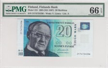 Finland, 20 Markkaa, 1997, UNC, p123 
PMG 66 EPQ, Finlands Bank
Serial Number: 2174724336
Estimate: 30-60 USD