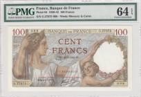 France, 100 Francs, 1939/1942, UNC, p94 
PMG 64 EPQ
Serial Number: G.27975 088
Estimate: 100-200 USD