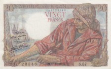 France, 20 Francs, 1942, UNC (-), p100a 
There are pinholes.
Serial Number: S.57 23548
Estimate: 25-50 USD