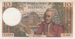 France, 10 Francs, 1968, XF, p147c 
There are pinholes.
Serial Number: R.395 54800
Estimate: 15-30 USD