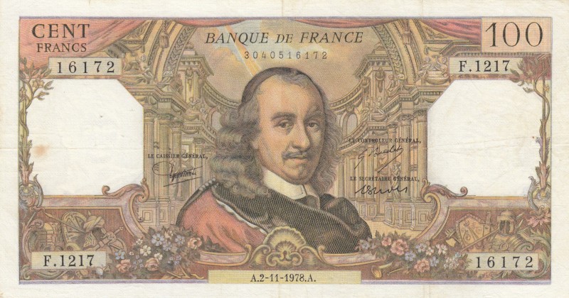 France, 100 Francs, 1978, VF, p149 
There is a pinhole.
Serial Number: F1217 1...