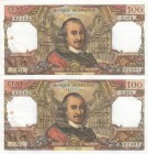 France, 100 Francs, 1972, UNC, p149d, (Total 2 consecutive banknotes)
There are pinholes.
Serial Number: C.674 92463, C.674 92464
Estimate: 150-300...