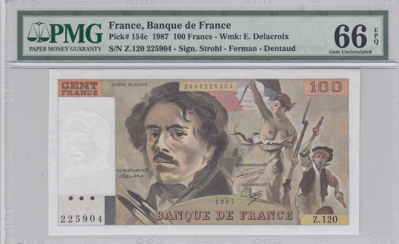 France, 100 Francs, 1987, UNC, p154c 
PMG 66 EPQ
Serial Number: Z.120 225904
...