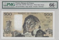 France, 500 Francs, 1979/1986, UNC, p156e 
PMG 66 EPQ, sign: Strohl / Tronche / Dentaud
Serial Number: Q.137 03312
Estimate: 100-200 USD