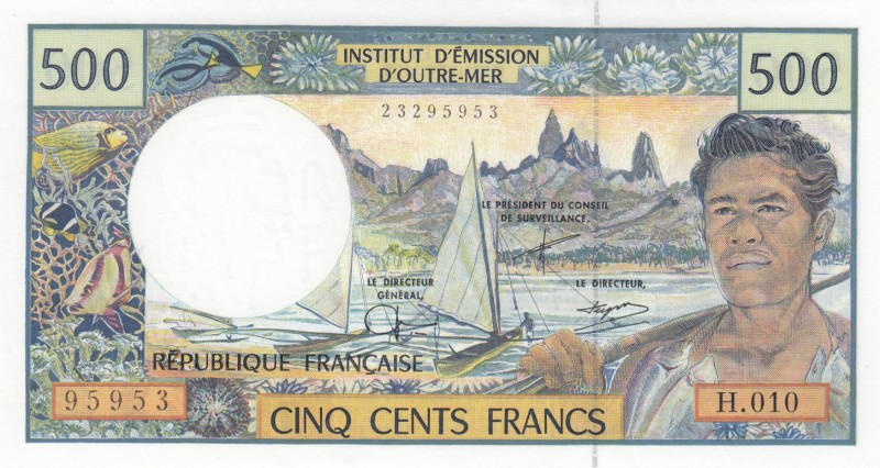 French Pacific Territories, 500 Francs, 1992, AUNC, p1d 
Serial Number: H.010 9...