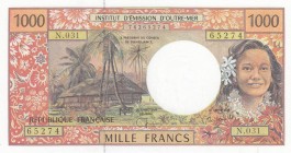 French Pacific Territories, 1.000 Francs, 1996, UNC, p2h 
Serial Number: N.031 65274
Estimate: 20-40 USD
