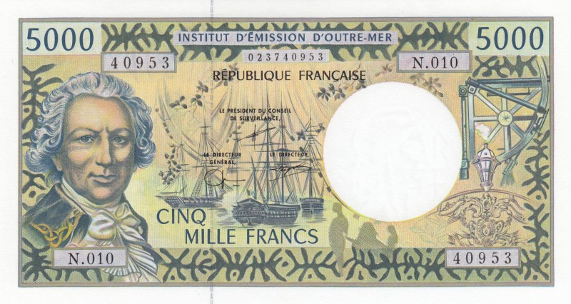French Pacific Territories, 5.000 Francs, 1996, UNC, p3f 
Serial Number: N.010 ...