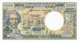 French Pacific Territories, 5.000 Francs, 1996, UNC, p3f 
Serial Number: N.010 40953
Estimate: 175-350 USD