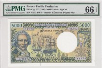 French Pacific Territories, 5.000 Francs, 1996, UNC, p3g 
PMG 66 EPQ
Serial Number: M.012 84978
Estimate: 130-260 USD