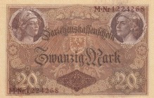 Germany, 20 Mark, 1914, UNC, p48b 
7 digit serial
Serial Number: M-Nr 1224268
Estimate: 40-80 USD