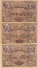 Germany, 20 Mark, 1914, XF, p48b, (Total 3 banknotes)
Serial Number: F.Nr 1646633, Q.Nr 1842744, H.Nr 1365470
Estimate: 50-100 USD