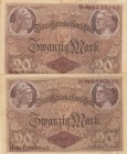 Germany, 20 Mark, 1914, XF, p48b, (Total 2 banknotes)
Serial Number: H.Nr 1258155, H.Nr 1580045
Estimate: 40-80 USD