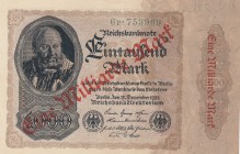 Germany, 1.000 Mark, 1922, AUNC, p82 
Serial Number: 6p.753969
Estimate: 15-30 USD