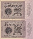 Germany, 100.000 Mark, 1923, UNC, p83, (Total 2 consecutive banknotes)
Serial Number: O.11176672-73
Estimate: 50-100 USD