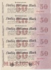 Germany, 50 Millionen Mark, 1923, UNC, p98, (Total 5 consecutive banknotes)
Serial Number: 23M-813920-24
Estimate: 50-100 USD