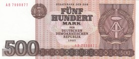 Germany - Democratic Republic, 500 Mark, 1985, UNC, p33 
Serial Number: AB 7999877
Estimate: 25-50 USD