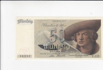 Germany - Federal Republic, 50 Deutsche Mark, 1948, AUNC, p14a 
Serial Number: T.131 30353
Estimate: 100-200 USD