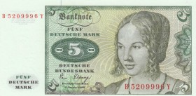 Germany - Federal Republic, 5 Mark, 1980, UNC, p30b 
Serial Number: B5209996Y
Estimate: 15-30 USD