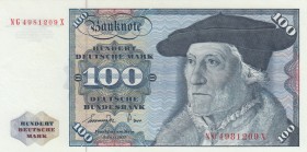 Germany - Federal Republic, 100 Deutsche Mark, 1977, XF, p34b 
Serial Number: NG4981209X
Estimate: 50-100 USD