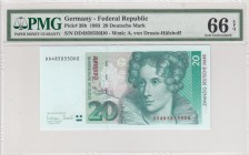 Germany - Federal Republic, 20 Deutsche Mark, 1993, UNC, p39b 
PMG 66 EPQ
Serial Number: DD4858550D0
Estimate: 50-100 USD