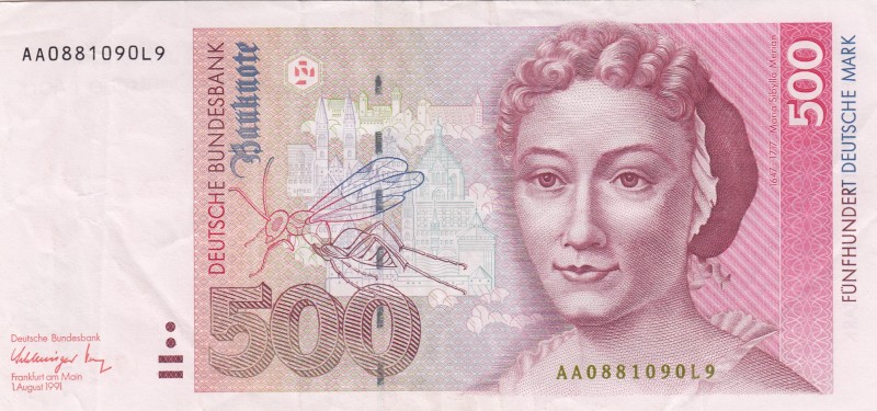 Germany - Federal Republic, 500 Mark, 1991, XF, p43a 
Serial Number: AA0881090L...