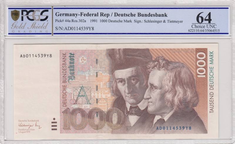 Germany - Federal Republic, 1.000 Deutsche Mark, 1991, UNC, p44a 
PCGS 64
Seri...