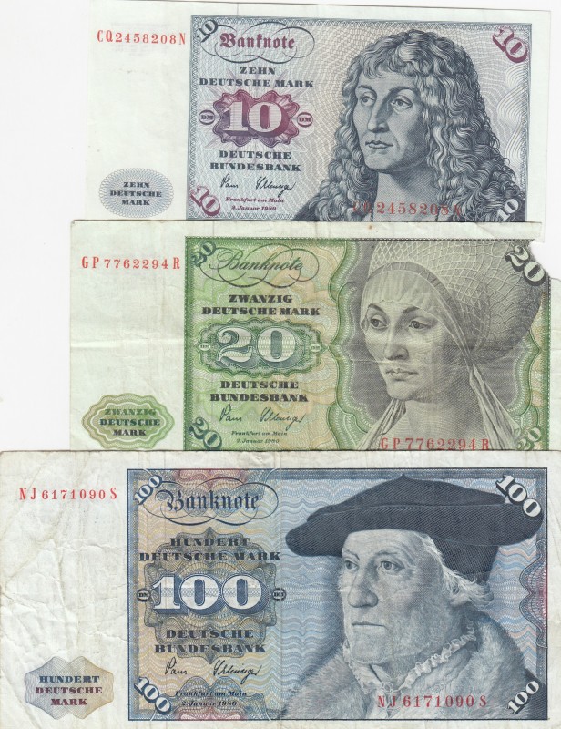 Germany - Federal Republic, 10-20-100, (Total 3 banknotes)
10 Deutsche Mark, 19...