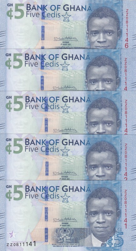 Ghana, 5 Cedis, 2017, UNC, pNew, (Total 5 banknotes)
Commemorative Banknot, Cel...