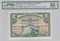 Gibraltar, 1 Pound, 1971, UNC, p18b 
PMG 65 EPQ
Serial Number: H467092
Estimate: 100-200 USD