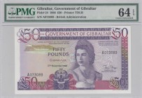Gibraltar, 50 Pounds, 1986, UNC, p24 
PMG 64 EPQ
Serial Number: A073089
Estimate: 150-300 USD