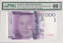 Gibraltar, 100 Pounds, 2011, UNC, p39 
PMG 66 EPQ
Serial Number: A/AA 181068
Estimate: 200-400 USD