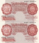 Great Britain, 10 Shillings, 1948, UNC, p368c, (Total 2 concecutuve banknotes)
Serial Number: O 09Y 554553-54
Estimate: 100-200 USD