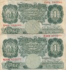 Great Britain, 1 Pound, 1955-1960, FINE, p369c, (Total 2 banknotes)
Estimate: 20-40 USD