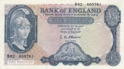 Great Britain, 5 Pounds, 1957/1961, XF, p371a 
Serial Number: B82 605761
Estimate: 40-80 USD