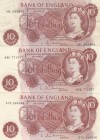 Great Britain, 10 Shillings, 1963, p373b, (Total 3 banknotes)
VF, XF, UNC (-), Portrait of Queen Elizabeth II.
Estimate: 15-30 USD