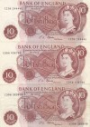 Great Britain, 10 Shillings, 1967, XF, p373c, (Total 3 banknotes)
Signature F.Forde, Portrait of Queen Elizabeth II.
Estimate: 15-30 USD