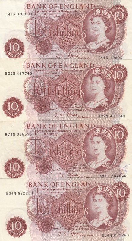 Great Britain, 10 Shillings, 1967, XF, p373c, (Total 4 banknotes)
Serial Number...