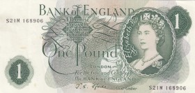 Great Britain, 1 Pound, 1967, XF (+), p374e, Replacement 
Portrait of Queen Elizabeth II
Serial Number: S21 M 168906
Estimate: 20-40 USD