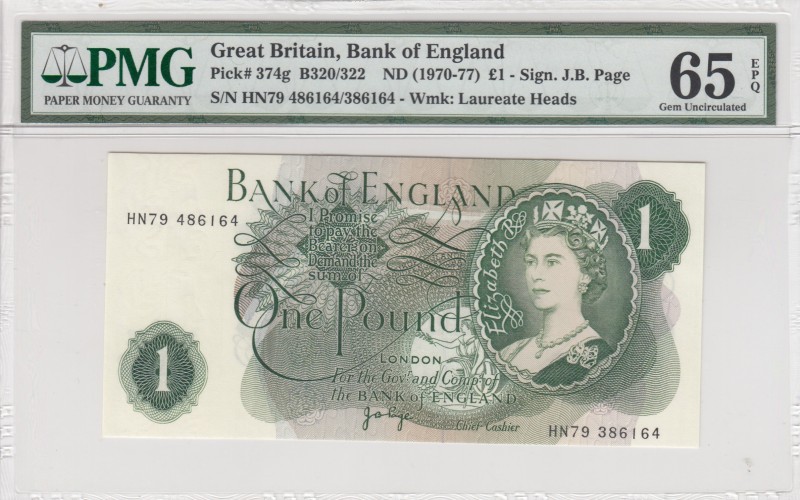 Great Britain, 1 Pound, 1970-77, UNC, p374g 
PMG 65 EPQ
Serial Number: HN79 48...