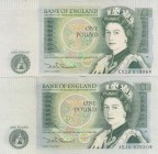 Great Britain, 1 Pound, p374g, AUNC, p374g, (Total 2 banknotes)
Portrait of Queen Elizabeth II.
Estimate: 15-30 USD