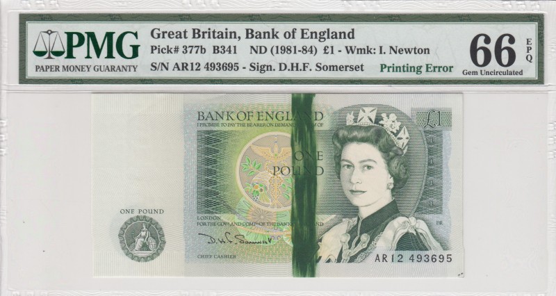 Great Britain, 1 Pound, 1981/1984, UNC, p377b, ERROR
PMG 66 EPQ, Portrait of Qu...