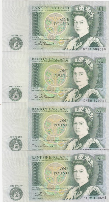 Great Britain, 1 Pound, 1981, p377b, (Total 4 banknotes)
XF, UNC, Portrait of Q...