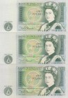 Great Britain, 1 Pound, 1981, p377b, (Total 3 banknotes)
1 Pound, UNC (-); 1 Pounds (2), UNC Prefix B,C,D
Serial Number: DN58 379742, CX33 854312, B...
