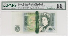 Great Britain, 1 Pound, 1981/1984, UNC, p377b, It has serial tracking number with the previous lot.
PMG 66 EPQ Printing Error
Serial Number: AR12 49...