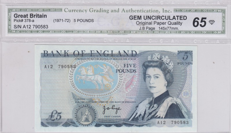 Great Britain, 5 Pounds, 1971/1972, UNC, p378a 
Portrait of Queen Elizabeth II...