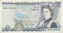Great Britain, 5 Pounds, 1988, AUNC (-), p378f 
Portrait of Queen Elizabeth II
Serial Number: SB90 590485
Estimate: 15-30 USD