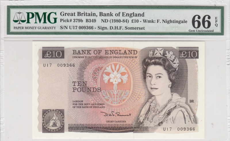 Great Britain, 10 Pounds, 1980-1984, UNC, p379b 
PMG 66 EPQ Portrait of Queen E...