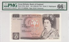 Great Britain, 10 Pounds, 1980-1984, UNC, p379b 
PMG 66 EPQ Portrait of Queen Elizabeth II
Serial Number: UI7 009366
Estimate: 100-200 USD
