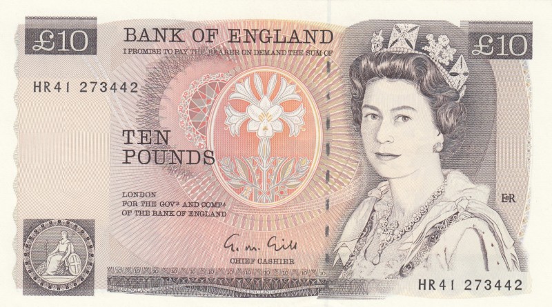 Great Britain, 10 Pounds, 1988-1991, AUNC, p379e 
Serial Number: HR41 273442
E...